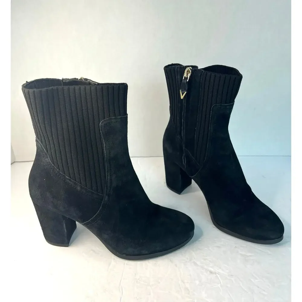 Vionic Kaylee Black Suede/Knit Water‎ Resistant Block Heel Zip Ankle Boots Sz 7